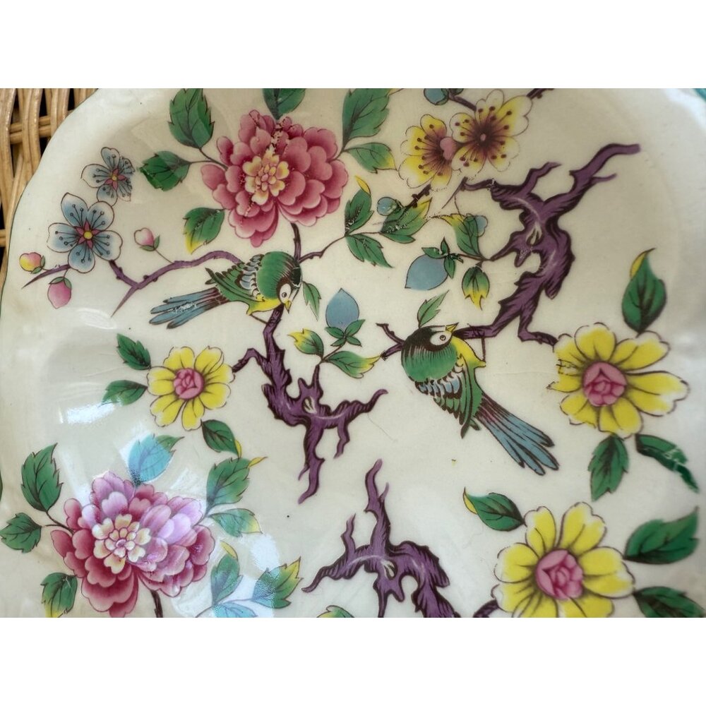 Vintage 50's James Kent Foley Staffordshire Chinese Rose Divided Dish Birds - Picture 3 of 11